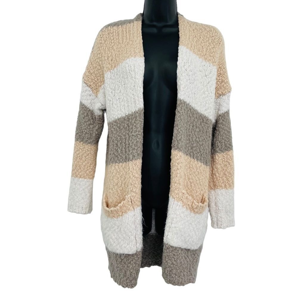 Altar'd State Cardigan Womens S/M Neutral Striped Popcorn Knit Chunky Boho Long
